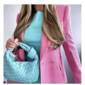 ZARA NEW WOMAN DOUBLE BREASTED TEXTURED WEAVE JACKET PINK 2324/687 XS 17.5" Ptp